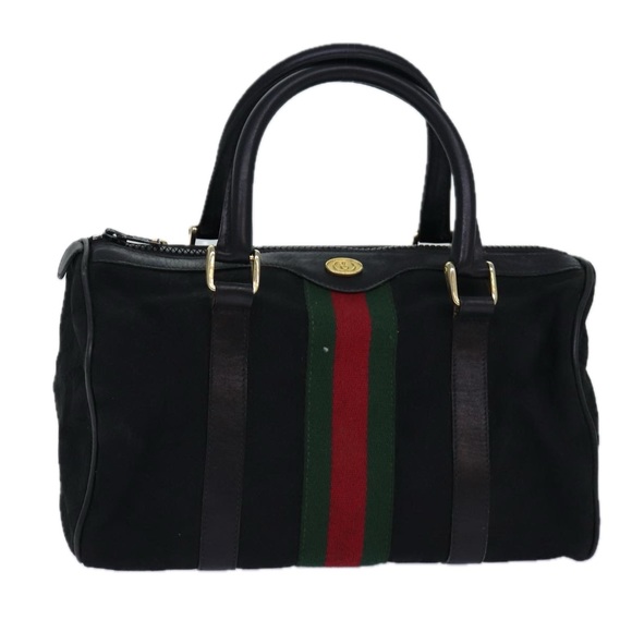 GUCCI GG Canvas Web Sherry Line Boston Bag Black Red Gold 010 378 Auth 84562 - Picture 1 of 16